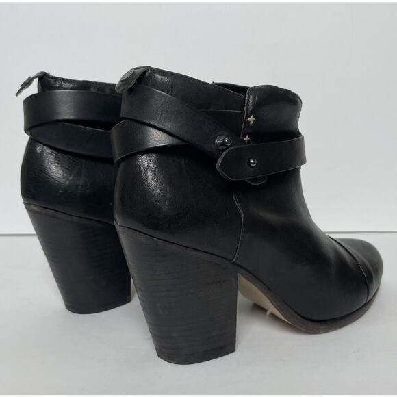 Rag & Bone Harrow Boots Womens Size 39 Black Leather Ankle Heeled Strap Italy - Picture 9 of 16